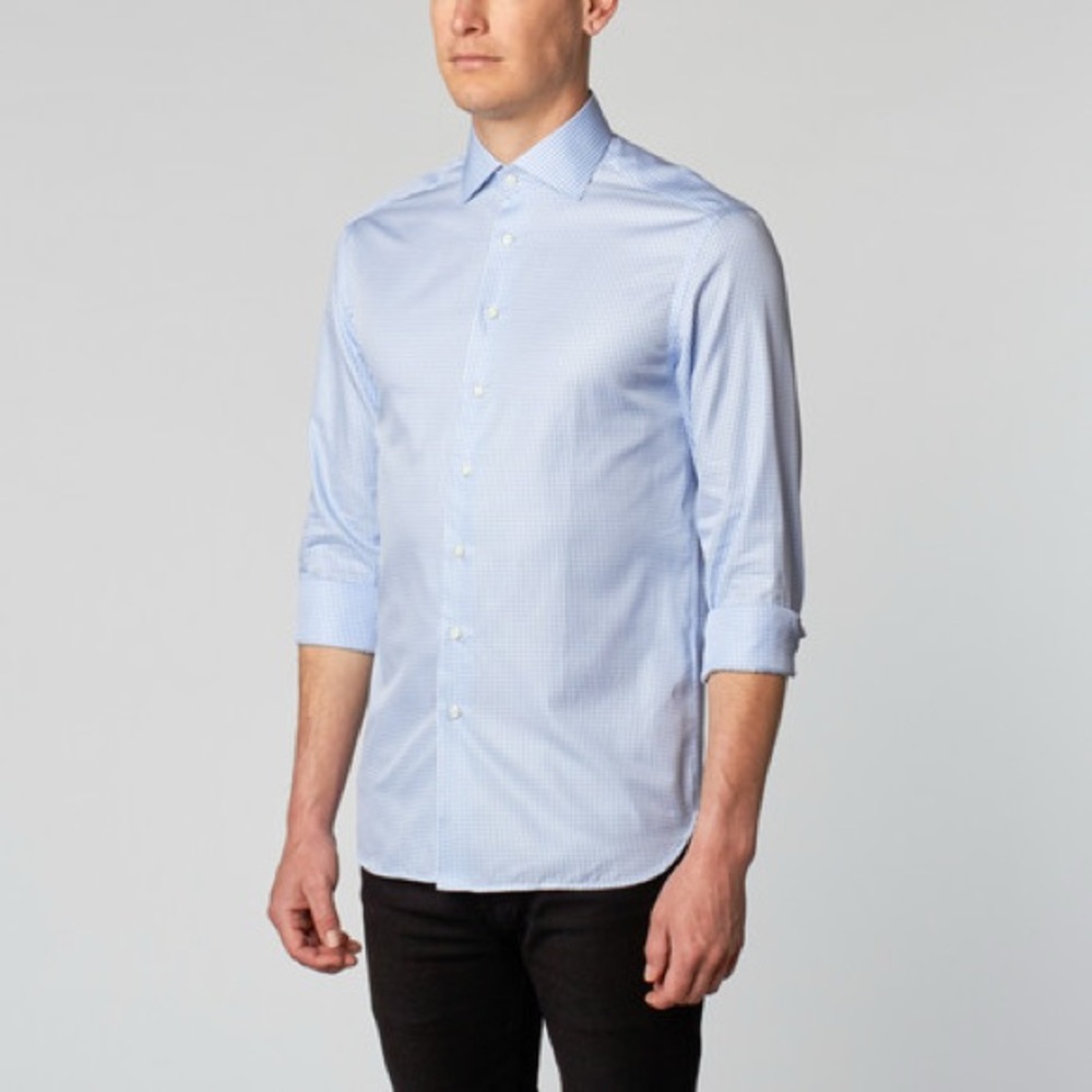 (NWT) BOGA Chambray Blue Micro Check Button Shirt